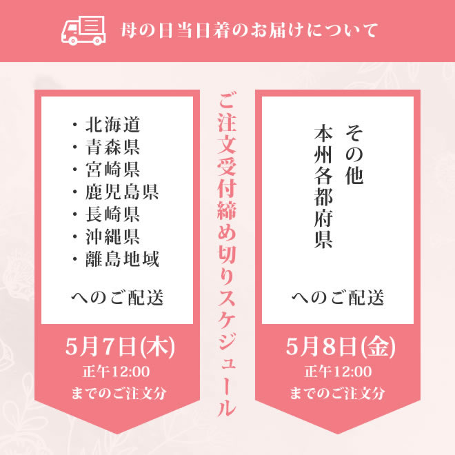 母の日当日着のお届けについて